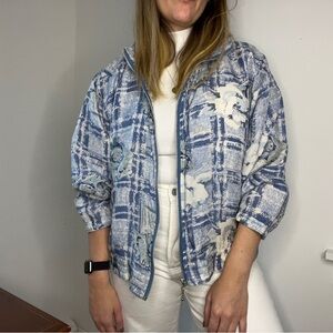 Vintage Whimsical Print Silk Bomber Jacket
